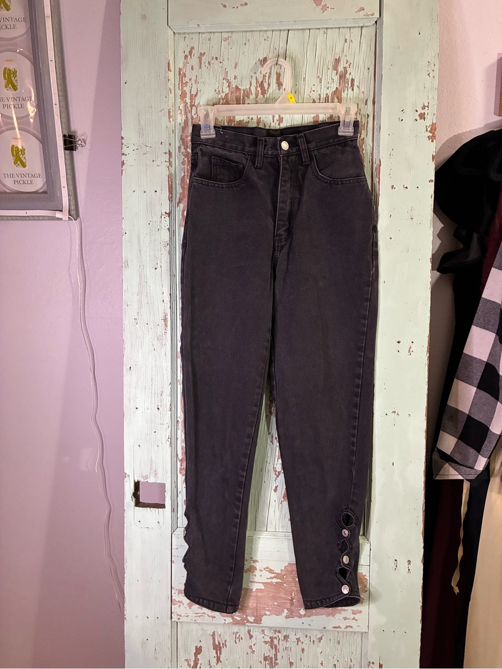 Jordache Black Straight Jeans with Button Hem Accents